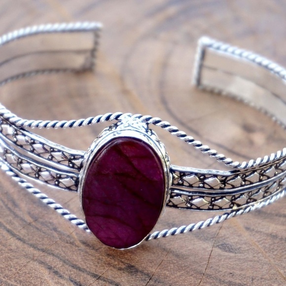 Artisan Jewelry - 925 STERLING SILVER OVERLAY ADJUSTABLE GEMSTONE CUFF BRACELET